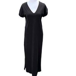 Boden Black Short Sleeve Maxi‎ T Shirt Dress SZ 4R Minimalist Goth Boho Witchy